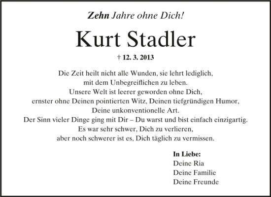 Traueranzeige von Kurt Stadler von Mittelbayerische Zeitung Regensburg