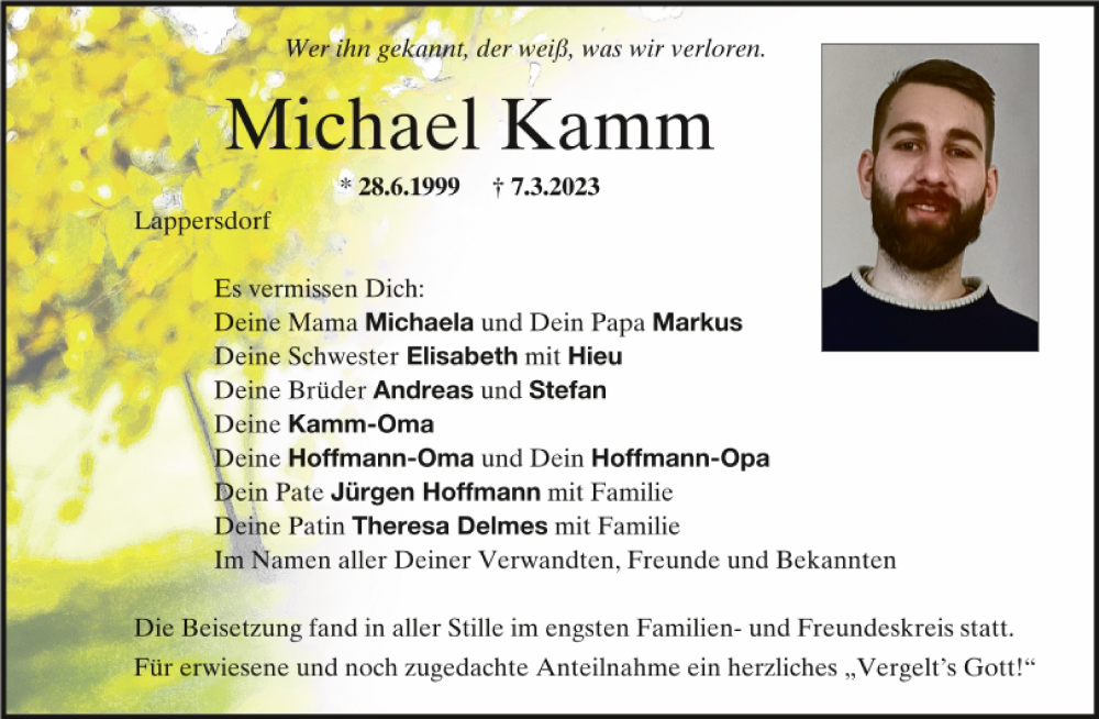  Traueranzeige für Michael Kamm vom 18.03.2023 aus Mittelbayerische Zeitung Regensburg