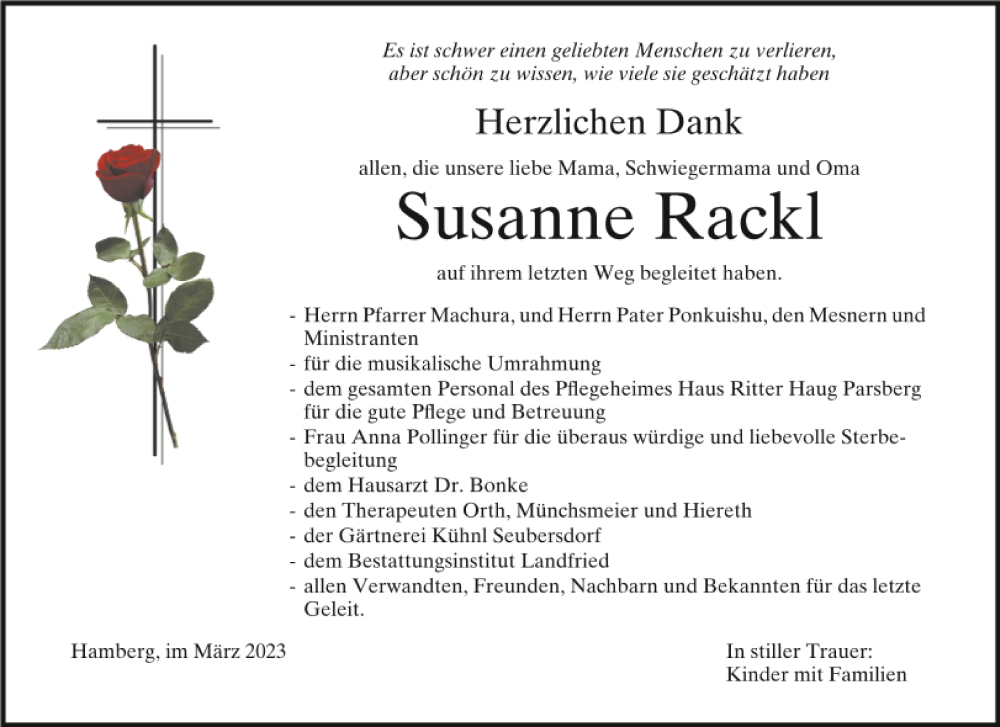  Traueranzeige für Susanne Rackl vom 11.03.2023 aus Neumarkter Tagblatt