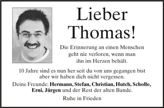 Traueranzeige von Thomas  von Mittelbayerische Zeitung Schwandorf