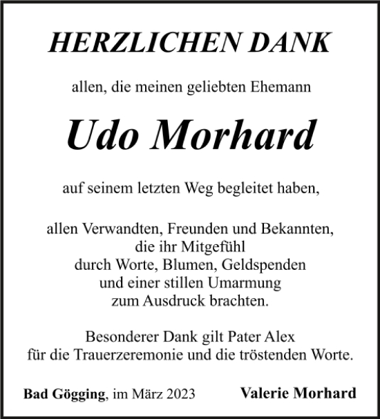Traueranzeige von Udo Morhard von Mittelbayerische Zeitung Kelheim