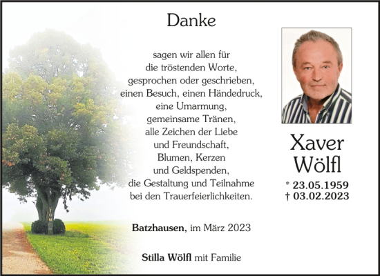Traueranzeige von Xaver Wölfl von Neumarkter Tagblatt