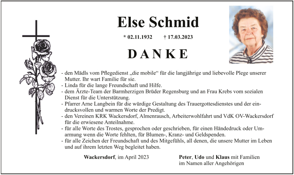  Traueranzeige für Else Schmid vom 08.04.2023 aus Mittelbayerische Zeitung Schwandorf