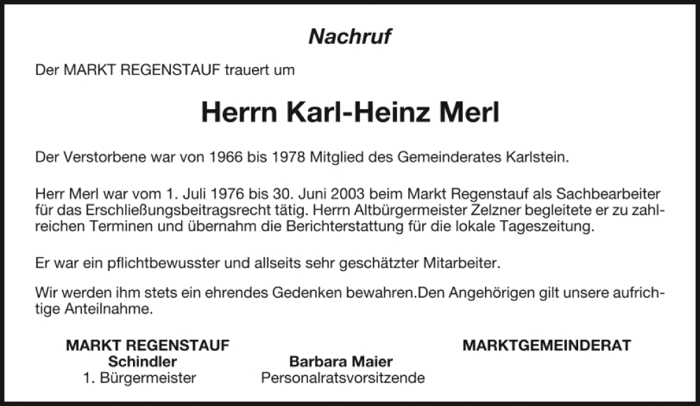  Traueranzeige für Karl-Heinz Merl vom 14.04.2023 aus Mittelbayerische Zeitung Regensburg