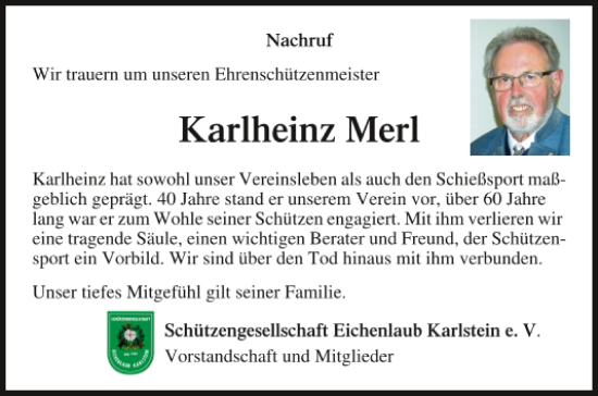 Traueranzeige von Karlheinz Merl von Mittelbayerische Zeitung Regensburg