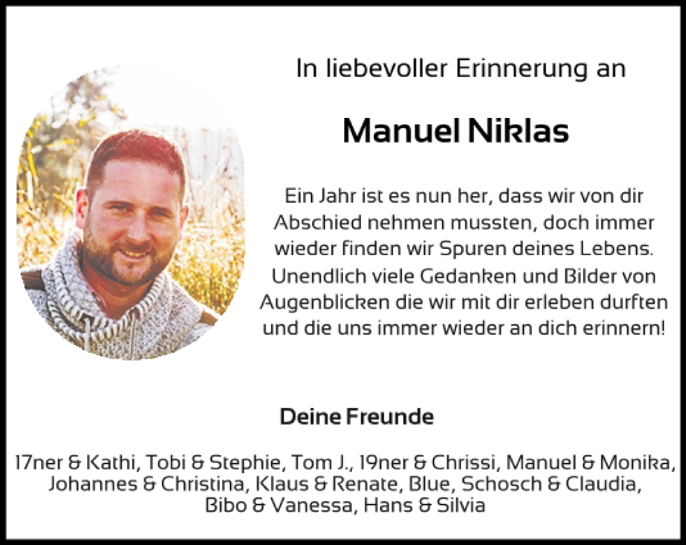  Traueranzeige für Manuel Niklas vom 18.04.2023 aus Bayerwald Echo