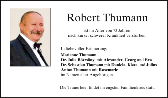 Traueranzeige von Robert Thumann von Mittelbayerische Zeitung Regensburg