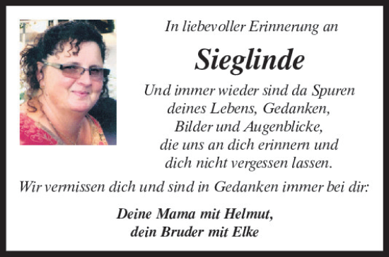 Traueranzeige von Sieglinde  von Mittelbayerische Zeitung Regensburg