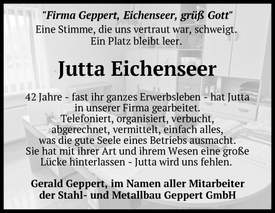 Traueranzeige von Jutta Eichenseer von Neumarkter Tagblatt