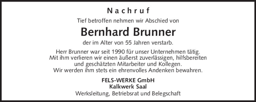  Traueranzeige für Bernhard Brunner vom 26.05.2023 aus Mittelbayerische Zeitung Kelheim