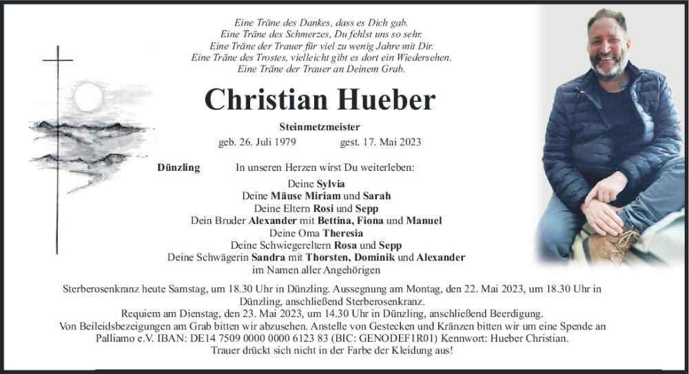  Traueranzeige für Christian Hueber vom 20.05.2023 aus Mittelbayerische Zeitung Regensburg