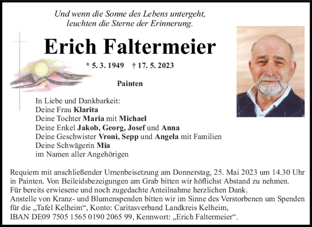  Traueranzeige für Erich Faltermeier vom 23.05.2023 aus Mittelbayerische Zeitung Regensburg