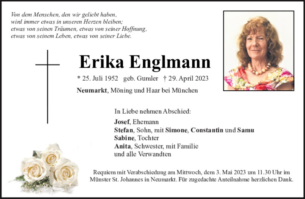  Traueranzeige für Erika Englmann vom 02.05.2023 aus Neumarkter Tagblatt