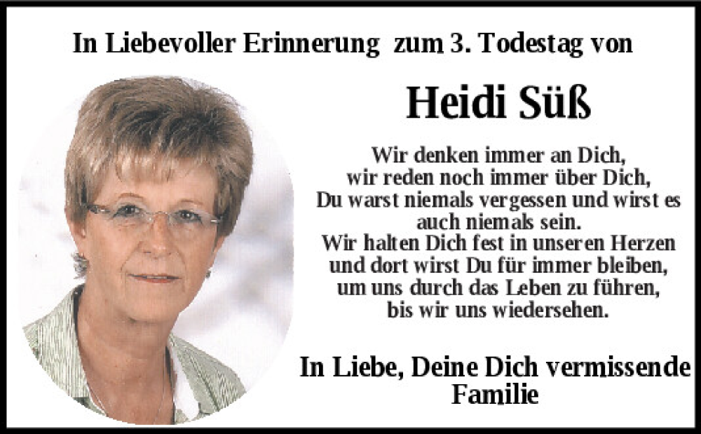  Traueranzeige für Heidi Süß vom 26.05.2023 aus Mittelbayerische Zeitung Schwandorf
