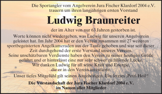 Traueranzeige von Ludwig Braunreiter von Mittelbayerische Zeitung Schwandorf