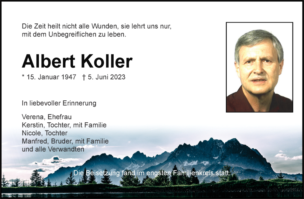  Traueranzeige für Albert Koller vom 10.06.2023 aus Neumarkter Tagblatt