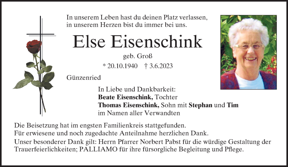  Traueranzeige für Else Eisenschink vom 10.06.2023 aus Mittelbayerische Zeitung Regensburg
