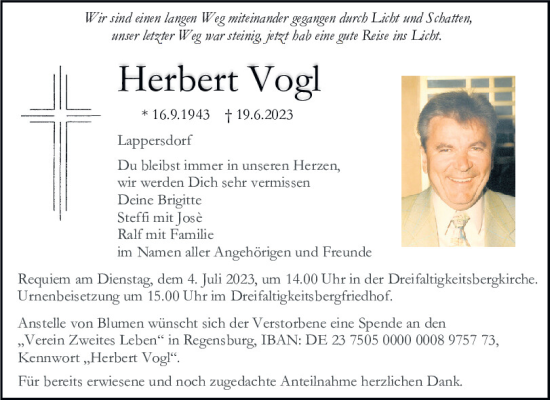 Traueranzeigen von Herbert Vogl | Mittelbayerische Trauer