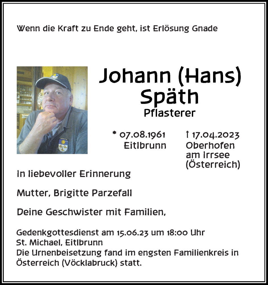  Traueranzeige für Johann Späth vom 10.06.2023 aus Mittelbayerische Zeitung Regensburg