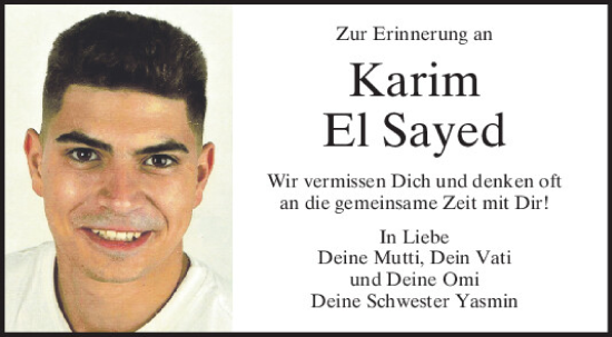 Traueranzeige von Karim  El Sayed von Mittelbayerische Zeitung Regensburg