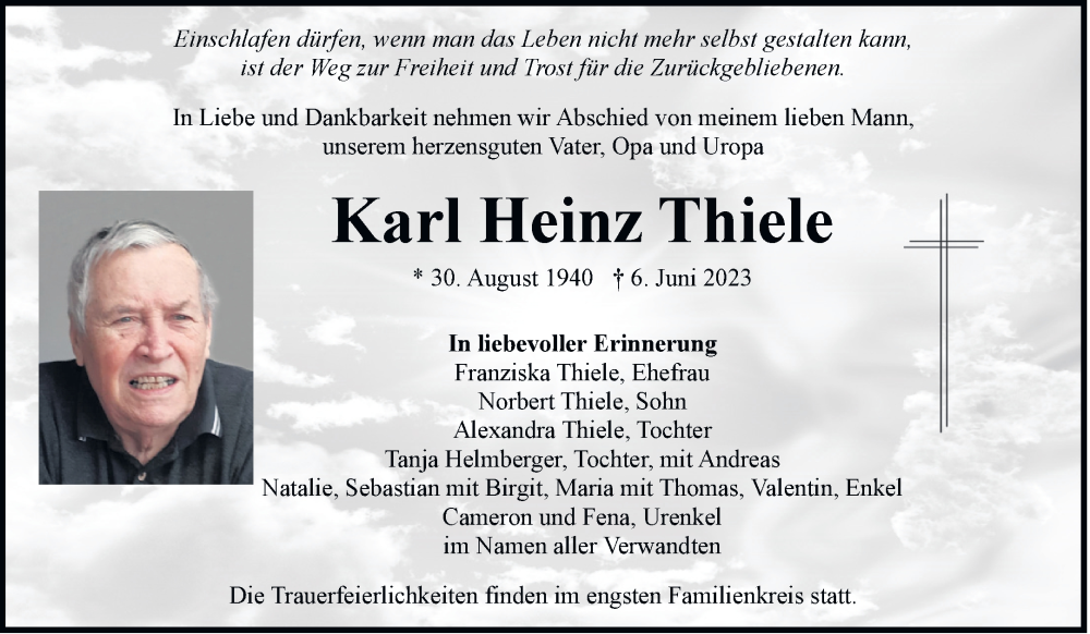  Traueranzeige für Karl Heinz Thiele vom 10.06.2023 aus Neumarkter Tagblatt