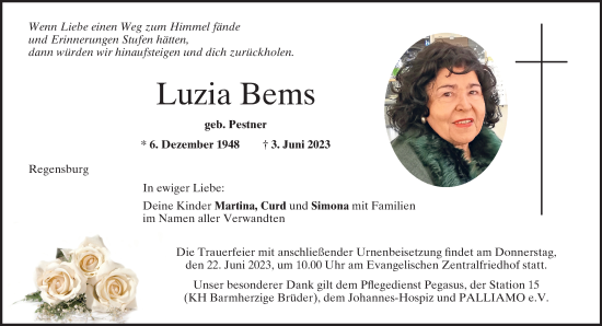 Traueranzeige von Luzia Bems von Mittelbayerische Zeitung Regensburg