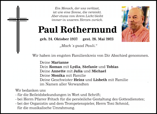 Traueranzeige von Paul Rothermund von Mittelbayerische Zeitung Regensburg