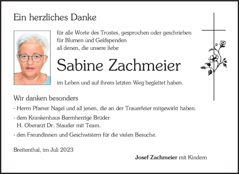  Traueranzeige für Sabine Zachmeier vom 01.07.2023 aus Neumarkter Tagblatt