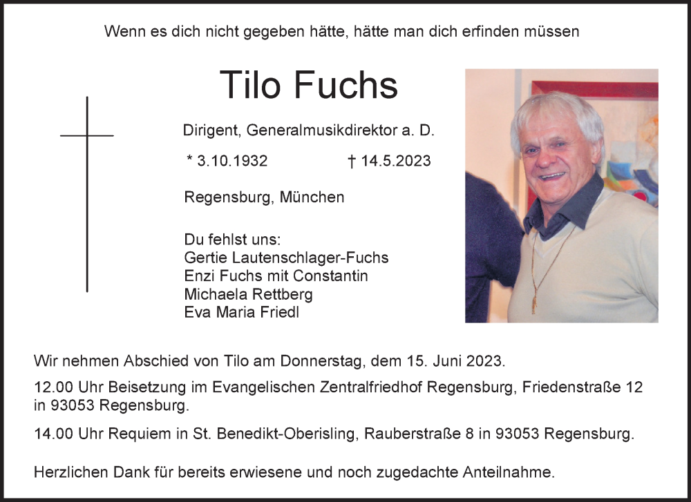 Traueranzeige für Tilo Fuchs vom 10.06.2023 aus Mittelbayerische Zeitung Regensburg