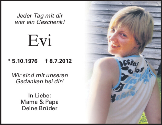 Traueranzeige von Evi  von Mittelbayerische Zeitung Schwandorf