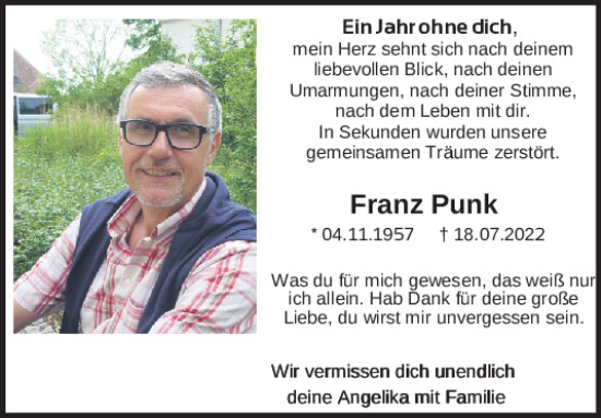 Traueranzeige von Franz Punk von Mittelbayerische Zeitung Regensburg