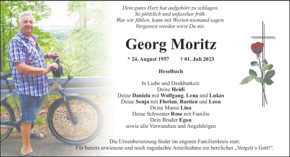  Traueranzeige für Georg Moritz vom 05.07.2023 aus Mittelbayerische Zeitung Schwandorf