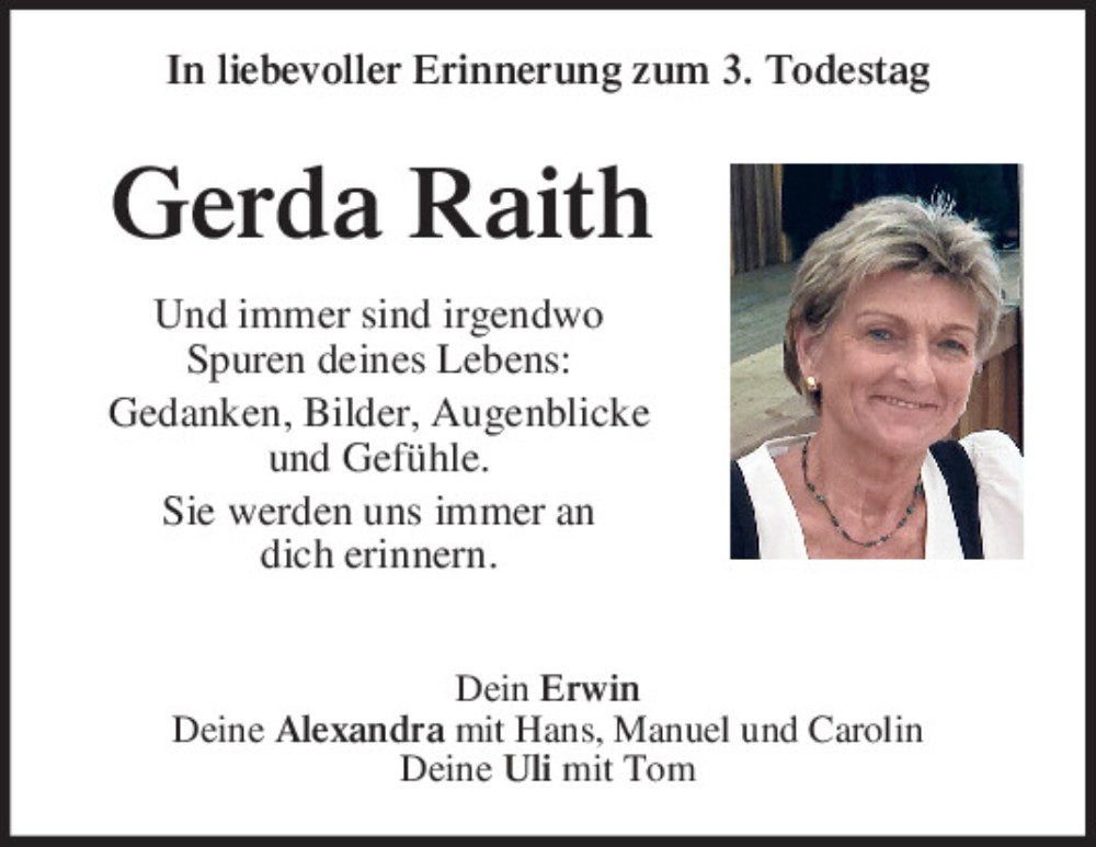  Traueranzeige für Gerda Raith vom 08.07.2023 aus Mittelbayerische Zeitung Regensburg