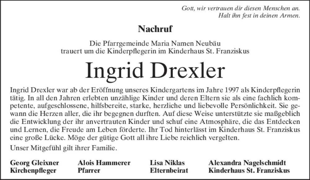  Traueranzeige für Ingrid Drexler vom 19.07.2023 aus Bayerwald Echo