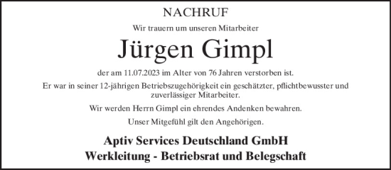 Traueranzeige von Jürgen Gimpl von Neumarkter Tagblatt