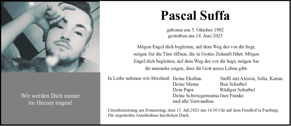  Traueranzeige für Pascal Suffa vom 10.07.2023 aus Neumarkter Tagblatt