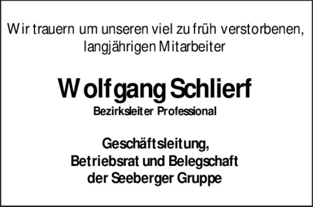  Traueranzeige für Wolfgang Schlierf vom 22.07.2023 aus Neumarkter Tagblatt