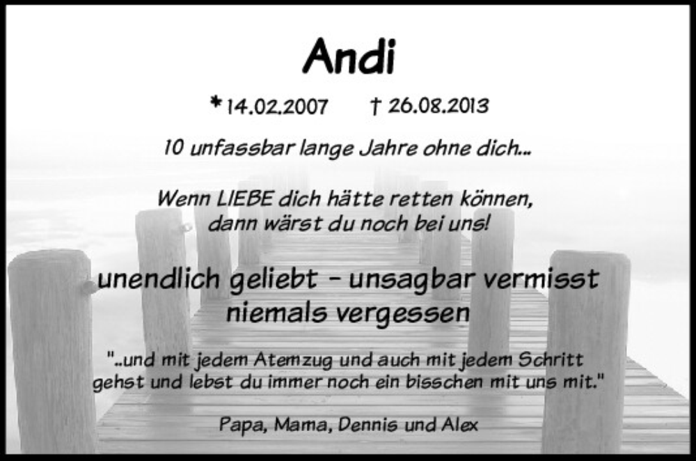  Traueranzeige für Andi  vom 26.08.2023 aus Mittelbayerische Zeitung Schwandorf