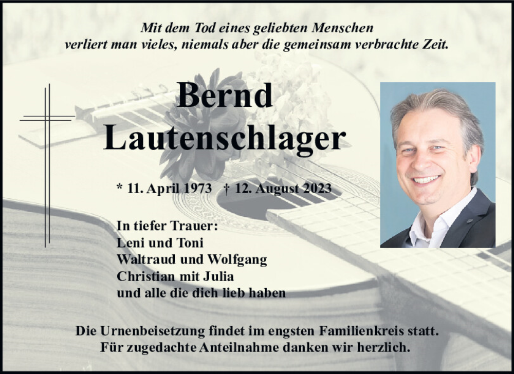  Traueranzeige für Bernd Lautenschlager vom 23.08.2023 aus Neumarkter Tagblatt