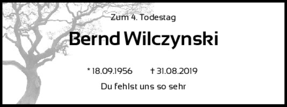  Traueranzeige für Bernd Wilczynski vom 31.08.2023 aus Mittelbayerische Zeitung Regensburg