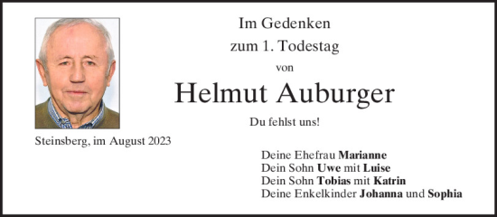 Traueranzeige von Helmut Auburger von Mittelbayerische Zeitung Regensburg