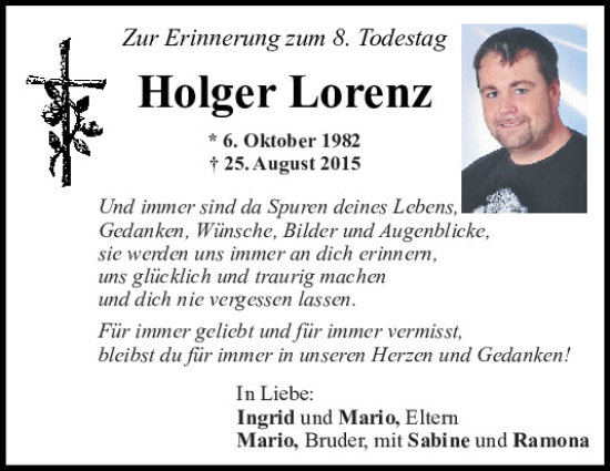 Traueranzeige von Holger Lorenz von Mittelbayerische Zeitung Schwandorf