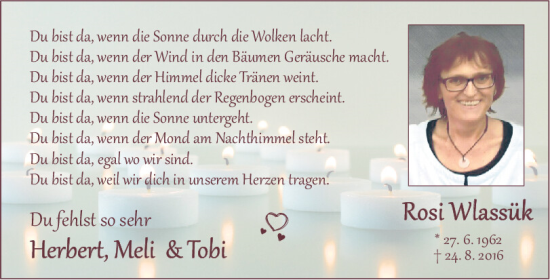 Traueranzeige von Rosi Wlassük von Neumarkter Tagblatt