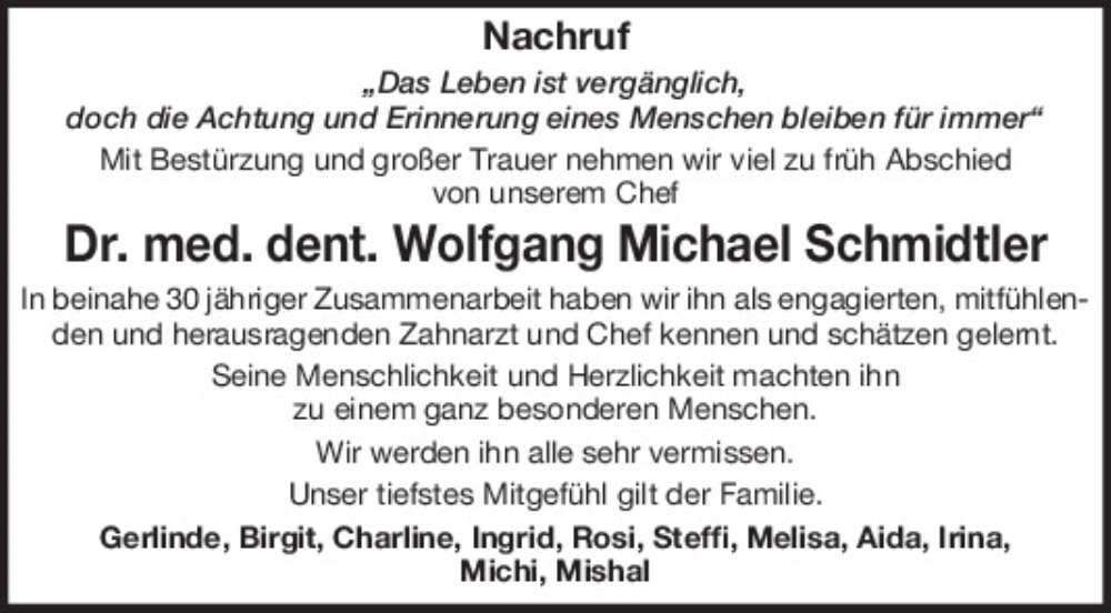  Traueranzeige für Wolfgang Michael Schmidtler vom 26.08.2023 aus Mittelbayerische Zeitung Regensburg