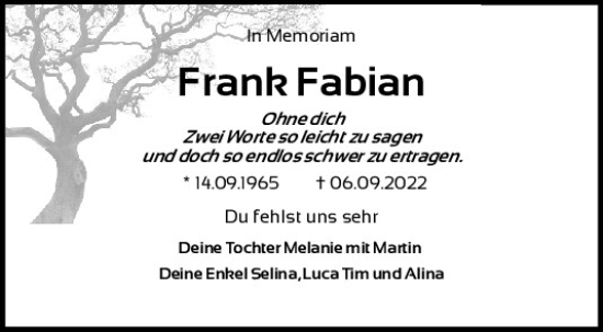 Traueranzeige von Frank Fabian von Mittelbayerische Zeitung Regensburg