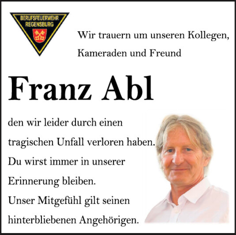  Traueranzeige für Franz Abl vom 22.09.2023 aus Mittelbayerische Zeitung Regensburg