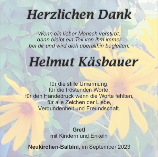 Traueranzeige von Helmut Käsbauer von Mittelbayerische Zeitung Schwandorf