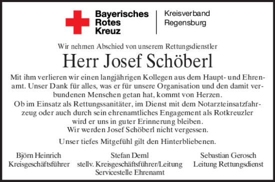 Traueranzeige von Josef Schöberl von Mittelbayerische Zeitung Regensburg