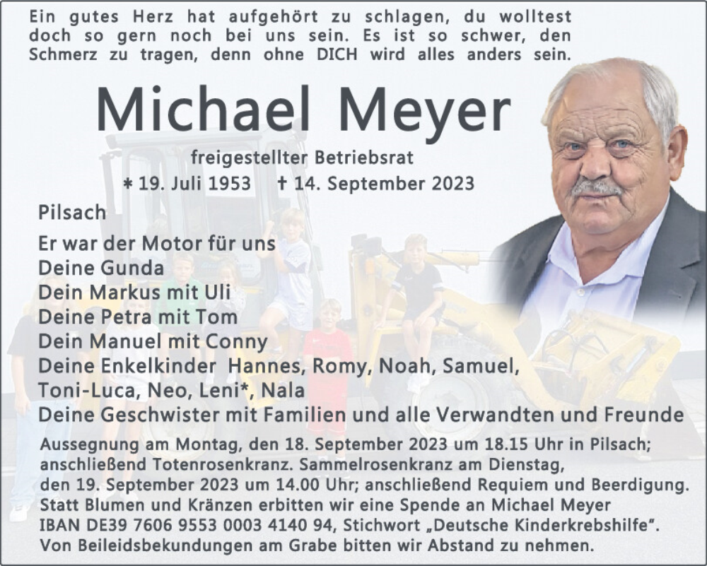  Traueranzeige für Michael Meyer vom 16.09.2023 aus Neumarkter Tagblatt