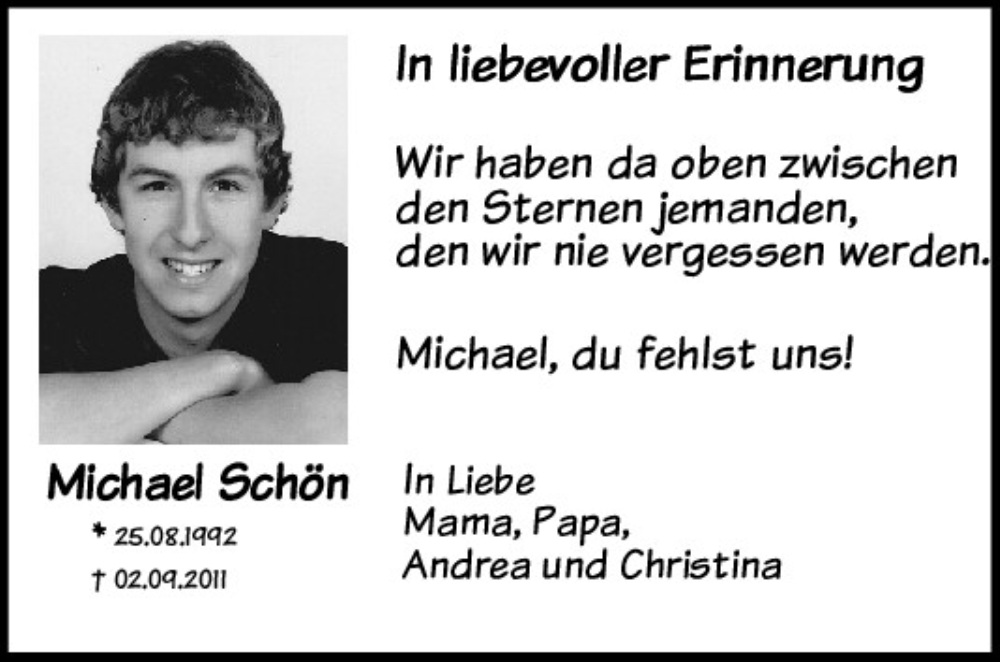  Traueranzeige für Michael Schön vom 02.09.2023 aus Neumarkter Tagblatt